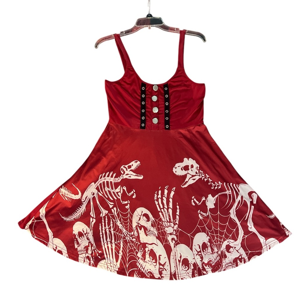 SOLD Red and White Halloween Dress with Flared Skirt